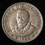Nicaragua Silver 1929 25 Centavos Mint-20.000 XF Toned SCARCE KM# 14 (30 012)