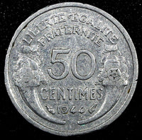 France Aluminum 1944 50 Centimes WWII Issue  KM# 894.1a  (24 971)