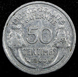 France Aluminum 1944 50 Centimes WWII Issue  KM# 894.1a  (24 971)