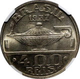 BRAZIL Oswaldo Cruz Copper-Nickel 1937 400 Reis NGC MS64 KM# 539 (031)