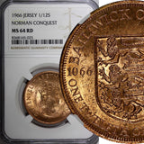 Jersey Elizabeth II Bronze 1966 1/12 Shilling NGC MS64 RD TOP GRADED KM# 26 (25)