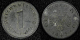 Germany-Third Reich Zinc 1943 F 1 Reichspfennig Stuttgart WWII Issue KM# 97(254)