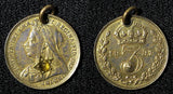 GREAT BRITAIN Victoria Silver 1897 3 Pence Charm Plated with Yellow Stone (015)