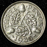 Great Britain George V Silver 1935 3 Pence KM# 831 (28 333)