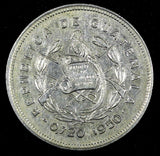 GUATEMALA Silver 1950 25 Centavos Mintage-80,691 BETTER DATE aUNC KM#258 (980)