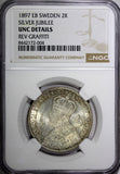 SWEDEN Silver Jubilee Oscar II 1897 EB 2 Kronor NGC UNC DETAILS KM# 762 (004)