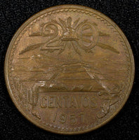 MEXICO  Bronze 1957 Mo 20 Centavos High Grade KM# 440 (26 832)