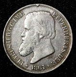 BRAZIL Pedro II Silver 1867  200 Reis 1st Year Type  KM# 471 (27 466)