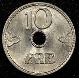 NORWAY Haakon VII  Copper-Nickel 1951 10 Øre Last Year Type BU KM# 383 (24 037)