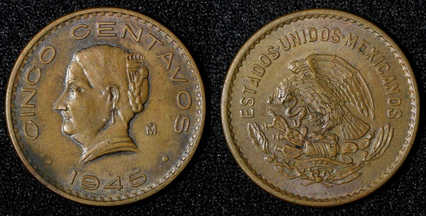 Mexico ESTADOS UNIDOS MEXICANOS Bronze 1945 5 Centavos WWII ISSUE KM# 424 (934)