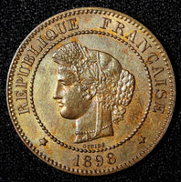 France Bronze 1898 A 5 Centimes Last Year Type UNC Toned KM# 821.1 (28 248)