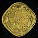 India-British George VI 1944 2 Annas WWII Issue KM# 541a (27 608)