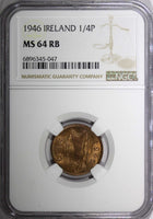 Ireland Republic Bronze 1946 Farthing NGC MS64 RB Woodcock KM# 9 (047)