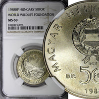 HUNGARY 1988 BP 50 Forint World Wildlife Found. NGC MS68 TOP GRADED KM# 663 (9)
