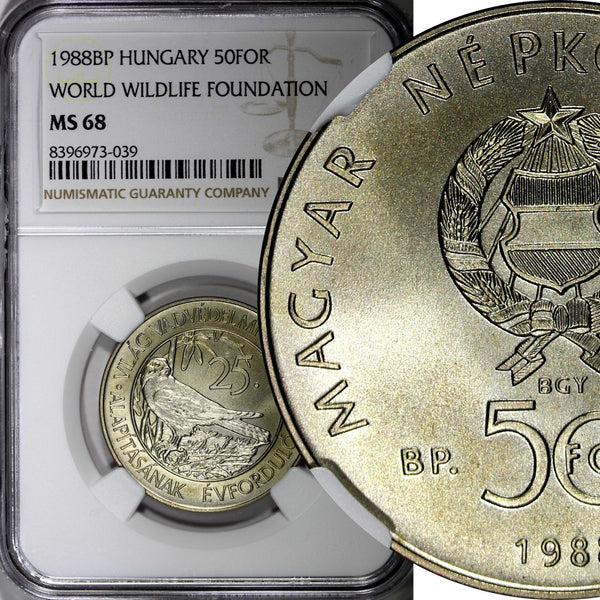 HUNGARY 1988 BP 50 Forint World Wildlife Found. NGC MS68 TOP GRADED KM# 663 (9)