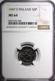 FINLAND Iron 1947 S  50 Penniä NGC MS64 TOP GRADED BY NGC KM# 26b (048)