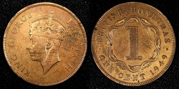 British Honduras George VI Bronze 1949 1 Cent Mintage-100.000 KM# 24  (24 832)