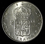 SWEDEN Gustaf VI Adolf Silver 1957 TS 2 Kronor Better Date  UNC KM# 827 (28 711)