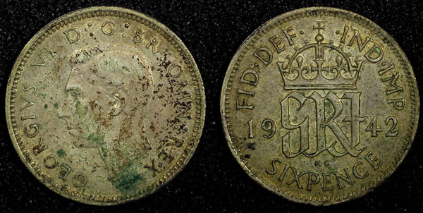 Great Britain George VI Silver 1942 6 Pence KM# 852 (24 238)