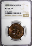 Lundy Bronze 1929 Puffin 1 Year Type  NGC MS65 BN TOP GRADED X# Tn2 (50)