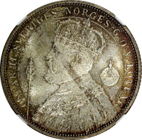 SWEDEN Silver Jubilee Oscar II 1897 EB 2 Kronor NGC MS65 BU Toned KM# 762 (002)