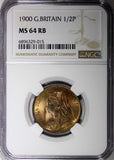 GREAT BRITAIN Victoria (1837-1901) Bronze 1900 1/2 Penny NGC MS64 RB KM# 789 (5)