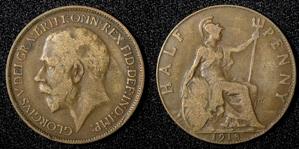 Great Britain George V Bronze 1918 1/2  Penny KM# 809 (28 290)