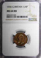 Great Britain George V (1910-1936) 1936 Farthing NGC MS64 RB LAST DATE KM#825(0)