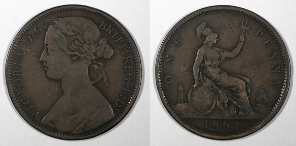 Great Britain Victoria Bronze 1862 1 Penny KM# 749.2 (28 188)