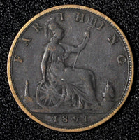 Great Britain Victoria Bronze 1891 Farthing KM# 753  (28 312)