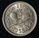 New Zealand Elizabeth II 1955 3 Pence ch.UNC KM# 25.1  (30 314)