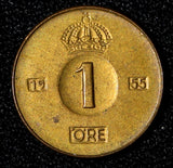 Sweden Gustaf VI Adolf Bronze 1955 TS 1 Ore UNC Toned KM# 820 (30 209)