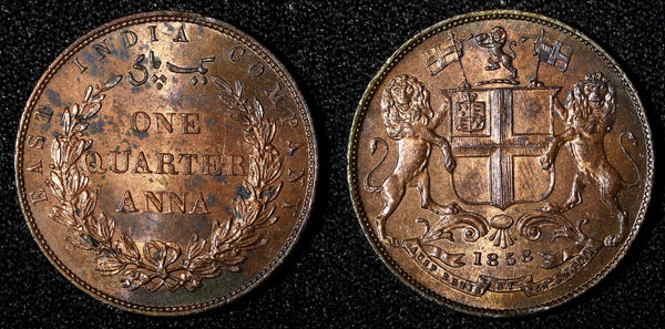India-British Victoria Copper 1858 1/4 Anna UNC Mint Luster KM# 463.1 (27 697)