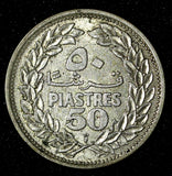 LEBANON Silver 1952 50 Piastres cedar tree Dutch Mint 1 YEAR TYPE KM# 17  (511)