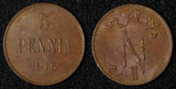 Finland under Russia Nicholas II Copper 1916 5 Pennia KM# 15 (28 643)