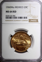 MEXICO Bronze 1960 Mo 20 Centavos NGC MS64 RD NICE FULL RED BU KM# 440 (006)