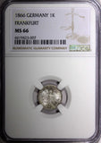 German States FRANKFURT AM MAIN Silver 1866 1 Kreuzer NGC MS66 GEM KM# 367 (007)