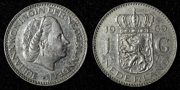 Netherlands Juliana Nickel  1969 Cock 1 Gulden 25 mm Royal Dutch KM# 184a  (950)