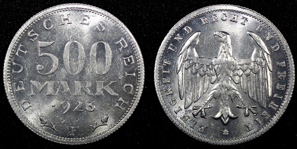 Germany - Weimar Republic Aluminum 1923 F 500 Mark UNC KM# 36 (24 040)