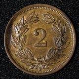 Switzerland Bronze 1919 B 2 Rappen Bern Mint  KM# 4.2a (28 645)
