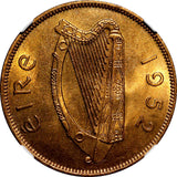 Ireland Republic Bronze 1952 Penny NGC MS64 RD NICE BU RED KM#11 (032)