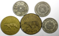 URUGUAY LOT OF 5 COINS 1909-1936 10 Centesimos. 2 Centesimos.F-XF Condit. (785)