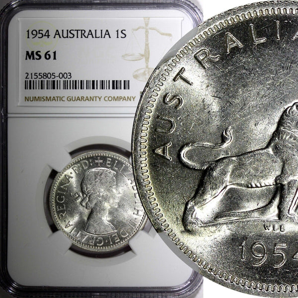 Australia Silver 1954 Florin Royal Visit of Elizabeth II NGC MS61 KM# 55 (003)