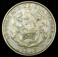 GUATEMALA Silver 1948  1/4 Quetzal Guatemala Mint Mintage-129,226 KM# 243.2 (72)