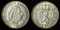 Netherlands Juliana Silver  1955 1 Gulden 25 mm Royal Dutch KM# 184  (27 951)