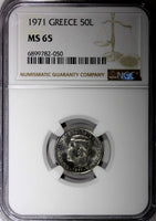 GREECE Constantine II Copper-Nickel 1971 1 Drachma NGC MS65 GEM BU  KM# 98 (50)