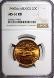 MEXICO Bronze 1960 Mo 20 Centavos NGC MS66 RD NICE FULL RED BU KM# 440 (007)