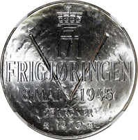 Norway Olav V Silver 1970 25 Kroner NGC MS66 Anniversary of Liberation KM#414(0)