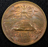 MEXICO  Bronze 1957 Mo 20 Centavos  RED GEM BU  KM# 440 (26 621)