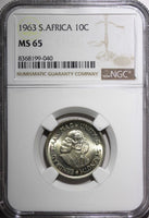 South Africa Silver 1963 10 Cents Jan van Riebeeck NGC MS65 GEM BU KM# 60 (040)